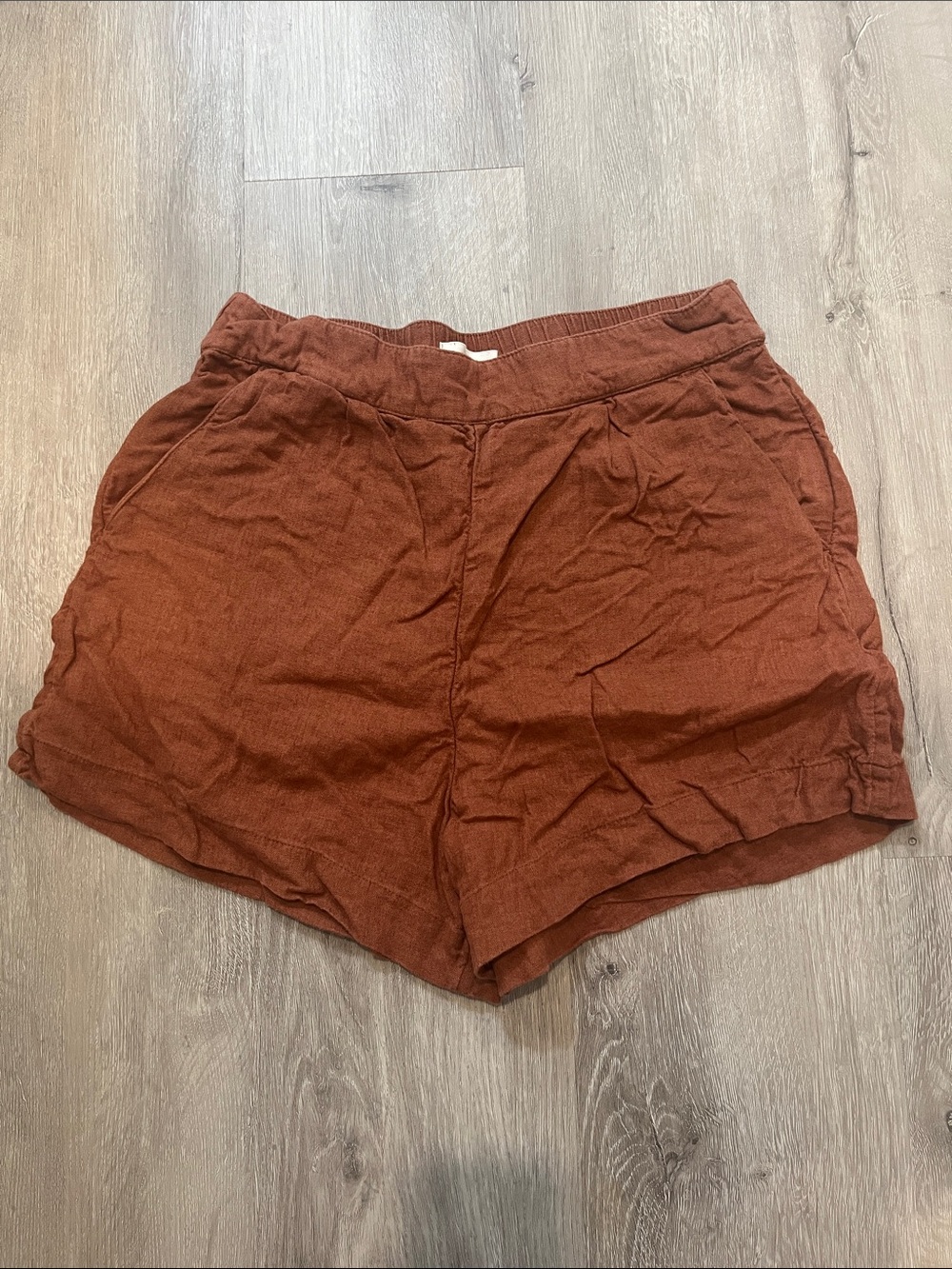 Abercrombie & Fitch High-Waist Rust Brown Linen-Blend Shorts